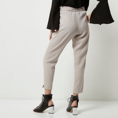Light grey soft tie waist tapered trousers